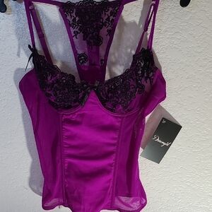 Sexy 2 piece Fuchsia and Black Lace Bustier Lingerie Set Small NEW